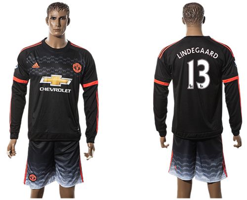 Manchester United #13 Lindegaard Black Long Sleeves Soccer Club Jersey