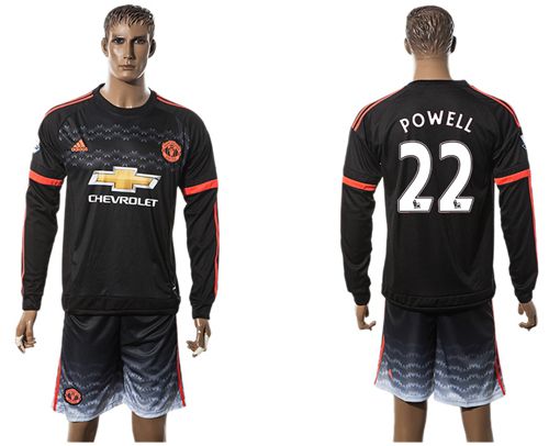 Manchester United #22 Powell Black Long Sleeves Soccer Club Jersey