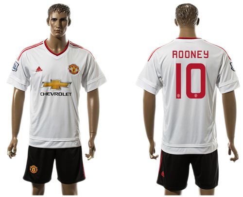 Manchester United #10 Rooney UEFA Champions White Away Soccer Club Jersey