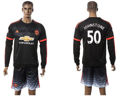 Manchester United #50 Johnstone Black Long Sleeves Soccer Club Jersey