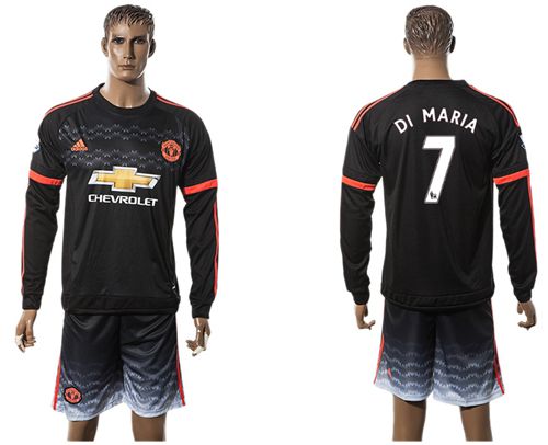 Manchester United #7 Di Maria Black Long Sleeves Soccer Club Jersey