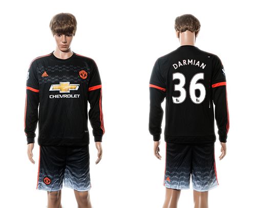 Manchester United #36 Darmian Black Long Sleeves Soccer Club Jersey
