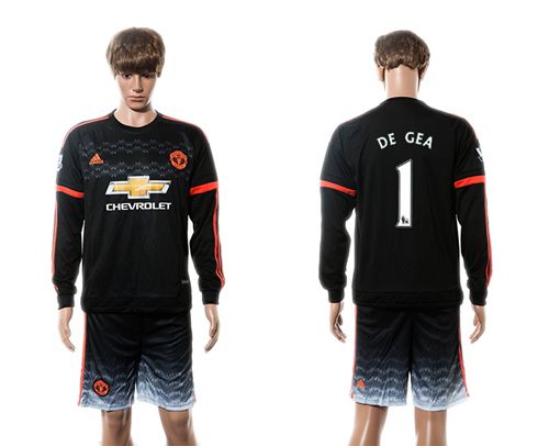 Manchester United #1 DE GEA Black Long Sleeves Soccer Club Jersey