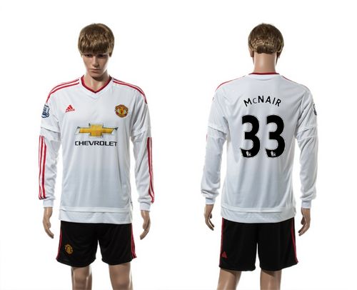 Manchester United #33 McNAIR White Away Long Sleeves Soccer Club Jersey
