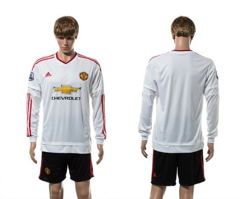 Manchester United Blank White Away Long Sleeves Soccer Club Jersey