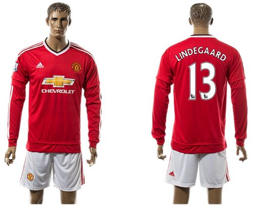Manchester United #13 Lindegaard Red Home Long Sleeves Soccer Club Jersey