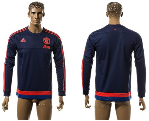 Manchester United Blank Blue Long Sleeves Training Soccer Club Jersey