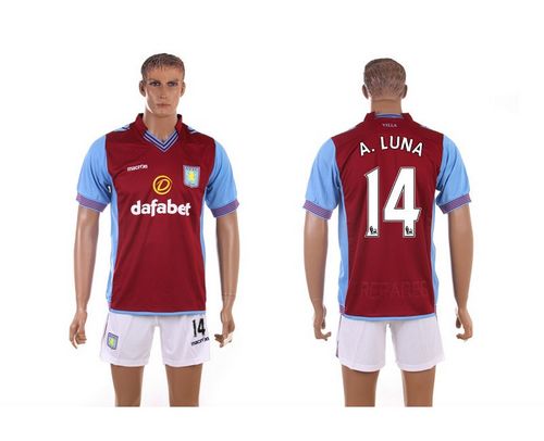 Aston Villa #14 A.Luna Red Home Soccer Club Jersey