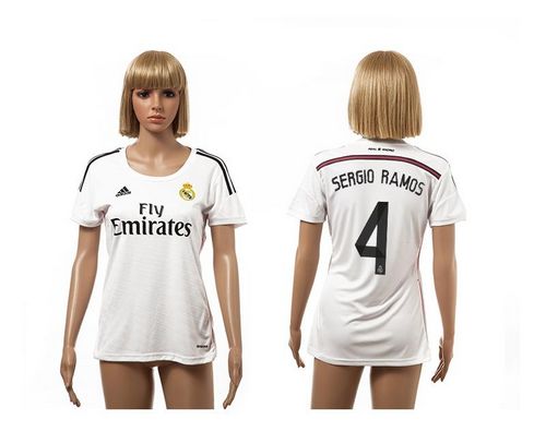 Women's Real Madrid #4 Sergio Ramos Home Soccer Club Jersey