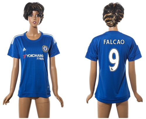 Women's Chelsea #9 Falcao Home Soccer Club Jersey