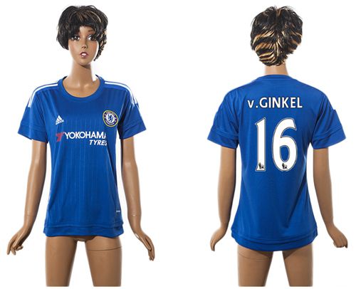 Women's Chelsea #16 v.Ginkel Home Soccer Club Jersey