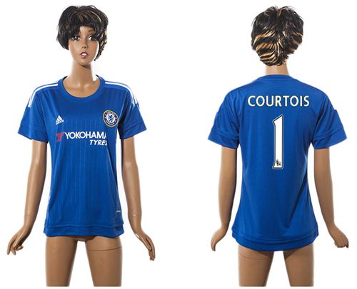 Women's Chelsea #1 Courtois Home Soccer Club Jersey