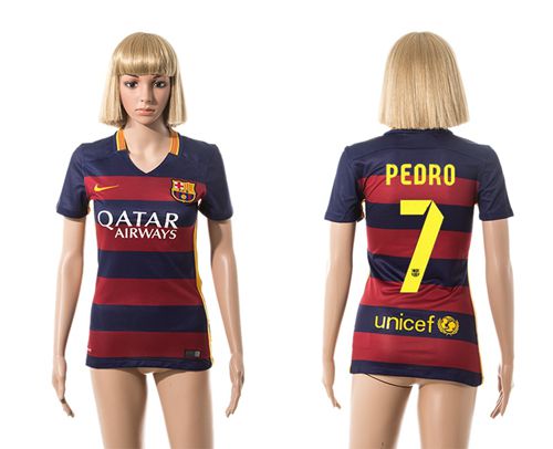 Women's Barcelona #7 Pedro Home Soccer Club Jersey