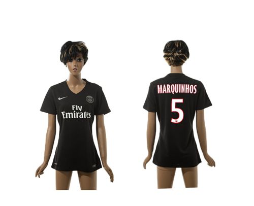 Women's Paris Saint Germain #5 Marquinhos Black Soccer Club Jersey