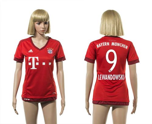Women's Bayern Munchen #9 Lewandowski Home Soccer Club Jersey
