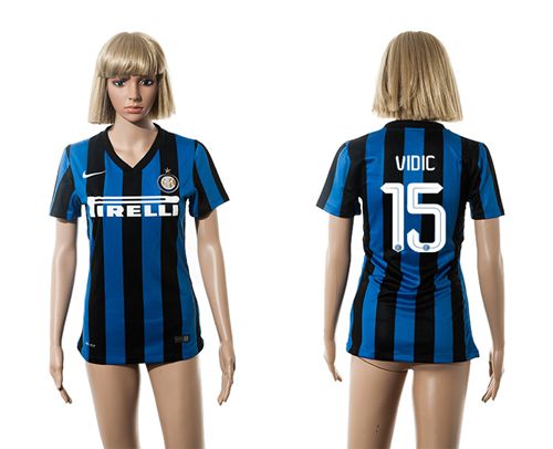Women's Inter Milan #15 Vidic Home Soccer Club Jersey