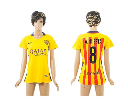 Women's Barcelona #8 A.Iniesta Away Soccer Club Jersey