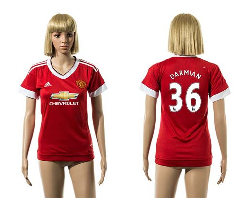 Women's Manchester United #36 Darmian Red Home Soccer Club Jersey