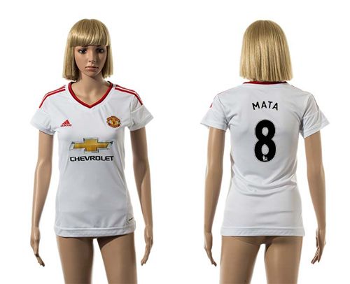 Women's Manchester United #8 Mata White Away Soccer Club Jersey