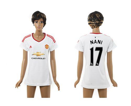 Women's Manchester United #17 Nani White Away Soccer Club Jersey