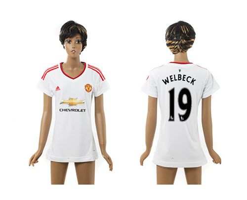 Women's Manchester United #19 Welbeck White Away Soccer Club Jersey