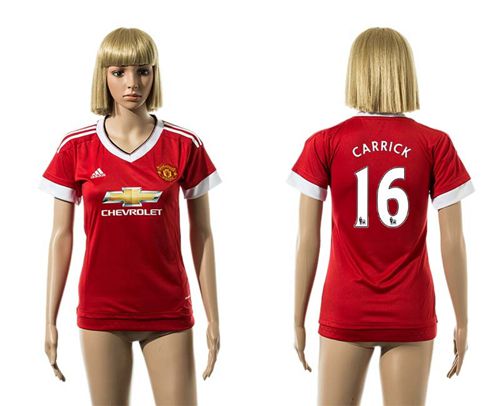 Women's Manchester United #16 Carrick Red Home Soccer Club Jersey