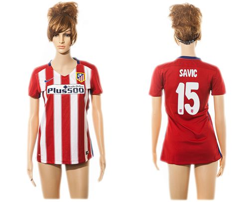 Women's Atletico Madrid #15 Savic Home Soccer Club Jersey