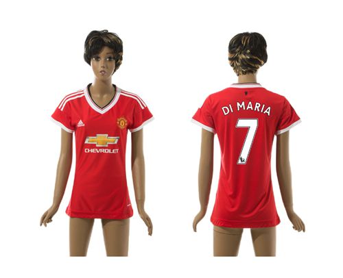 Women's Manchester United #7 Di Maria Red Home Soccer Club Jersey