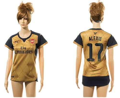 Women's Arsenal #17 Alexis UEFA Champions Gold Soccer Club Jersey