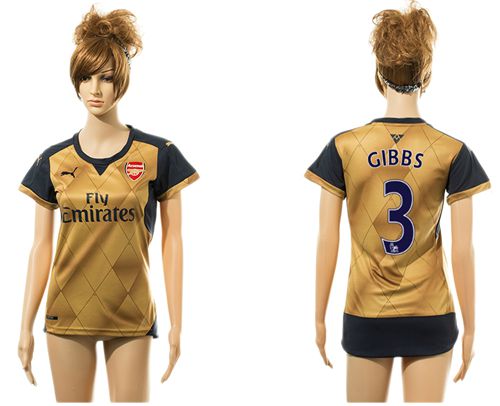 Women's Arsenal #3 Gibbs Gold Soccer Club Jersey