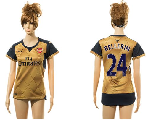 Women's Arsenal #24 Bellerin Gold Soccer Club Jersey