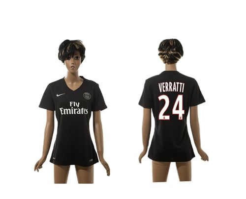 Women's Paris Saint Germain #24 Verratti Black Soccer Club Jersey