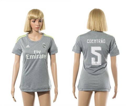 Women's Real Madrid #5 Coentrao Grey Soccer Club Jersey
