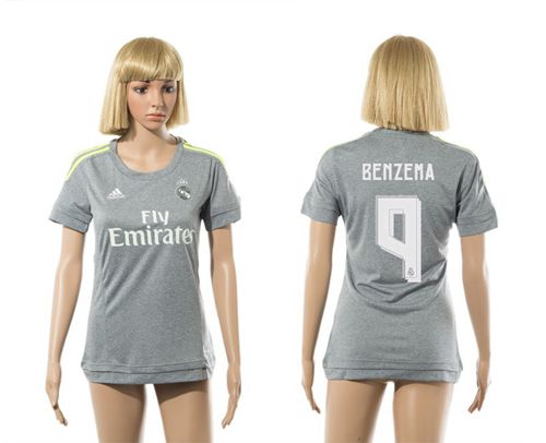 Women's Real Madrid #9 Benzema Grey Soccer Club Jersey