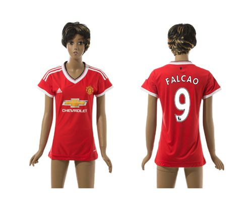 Women's Manchester United #9 Falcao Red Home Soccer Club Jersey