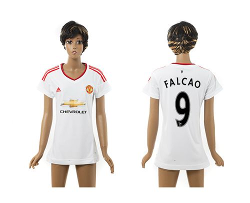 Women's Manchester United #9 Falcao Whtie Away Soccer Club Jersey