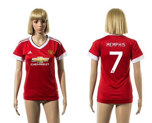 Women's Manchester United #7 Memphis UEFA Champions Red Home Soccer Club Jersey