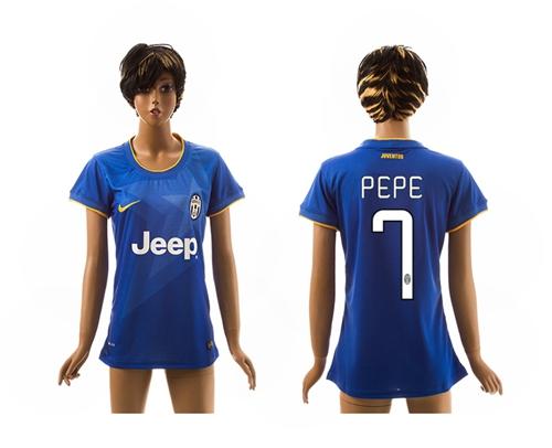 Women's Juventus #7 Pepe Blue Away Soccer Club Jersey