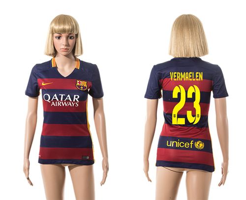Women's Barcelona #23 Vermaelen Home Soccer Club Jersey