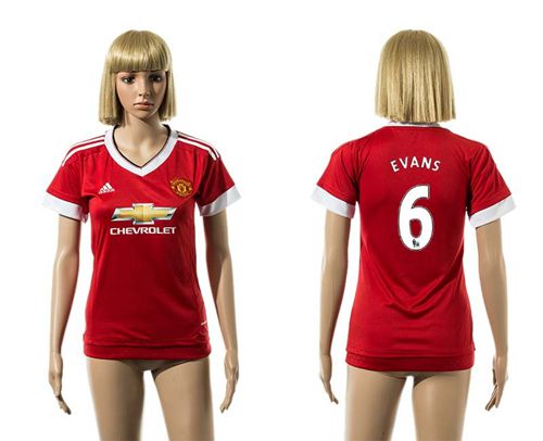 Women's Manchester United #6 Evans Red Home Soccer Club Jersey