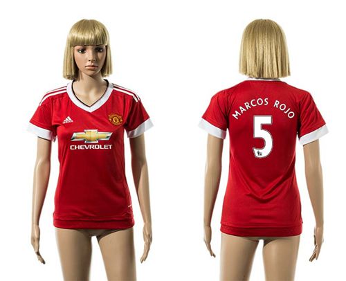 Women's Manchester United #5 Marcos Rojo Red Home Soccer Club Jersey
