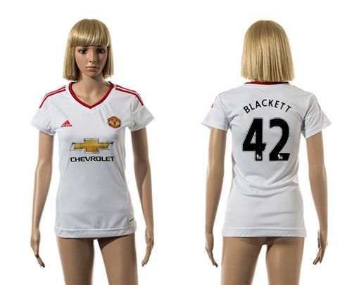 Women's Manchester United #42 Blackett White Away Soccer Club Jersey