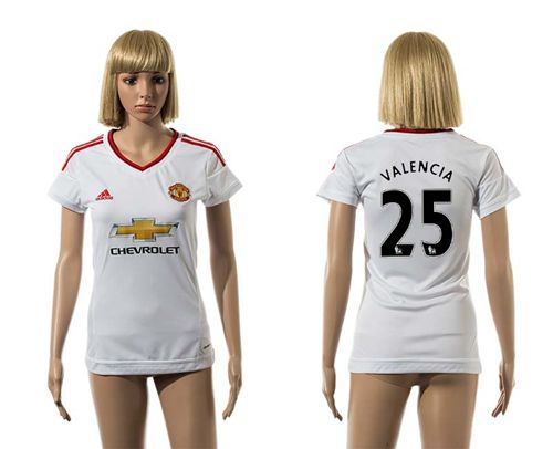 Women's Manchester United #25 Valencia White Away Soccer Club Jersey