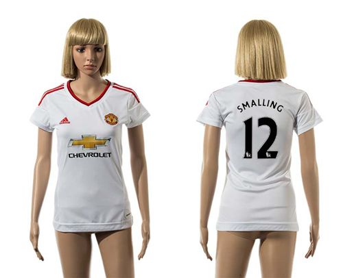 Women's Manchester United #12 Smalling White Away Soccer Club Jersey