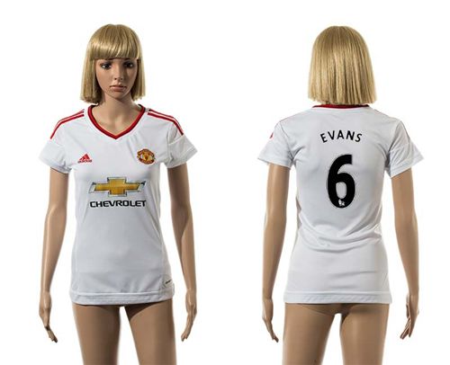 Women's Manchester United #6 Evans White Away Soccer Club Jersey