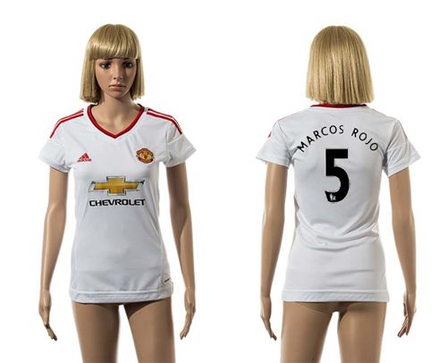 Women's Manchester United #5 Marcos Rojo White Away Soccer Club Jersey