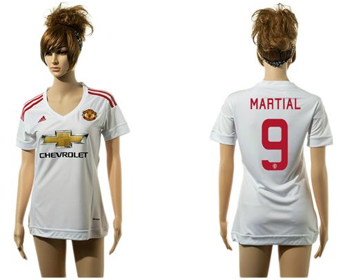 Women's Manchester United #9 Martial UEFA Champions White Away Soccer Club Jersey
