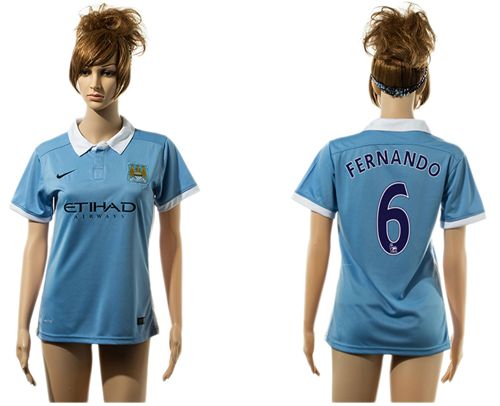 Women's Manchester City #6 Fernando Home Soccer Club Jersey