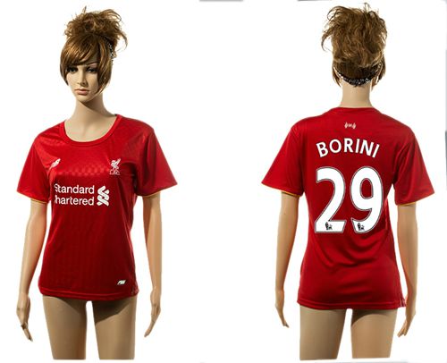 Women's Liverpool #29 Borini Red Home Soccer Club Jersey