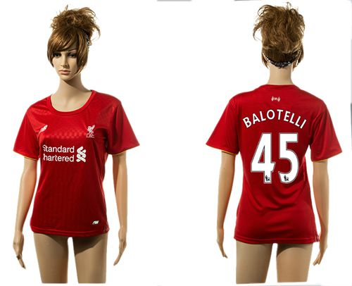 Women's Liverpool #45 Balotelli Red Home Soccer Club Jersey
